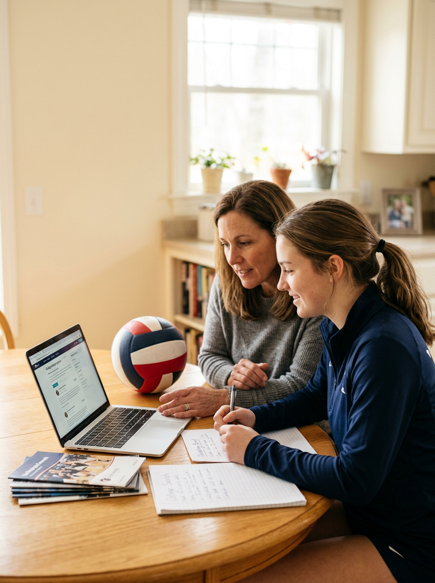 Volleyball athlete and parent reviewing recruiting plans
